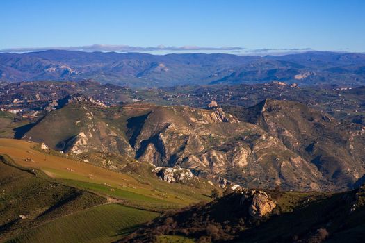 View of the typical Sicilian countryside in the Enna territory