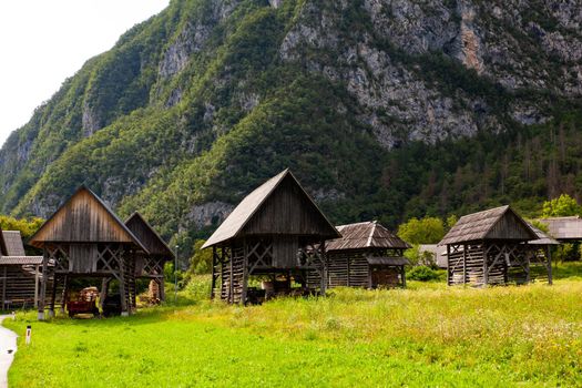 View of typical structural wood called Hayracks used for fodder dryer , Studor. Slovenia