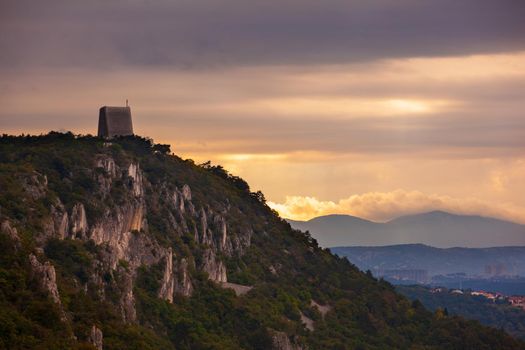 View of the The Temple of Monte Grisa, Roman-Catholic church north of the city of Trieste, Located at an altitude of 300 metres on the edge of the Karst Plateau