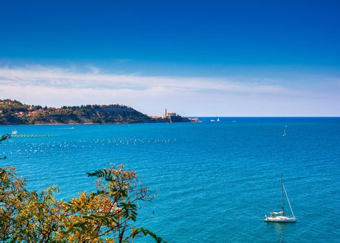 View of the Piran coastline in the adriatic sea, Slovenia