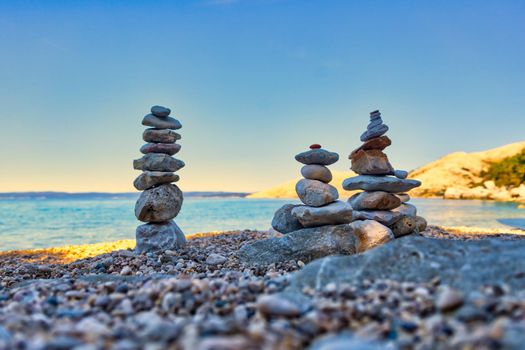 Stack of stones on the Stara Baska beach, Krk. Croatia