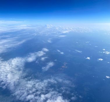 View from the airplane window. View of the sky and clouds