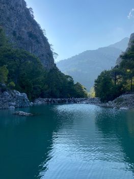 Goynuk Canyon, Turkey, Kemer. View of mountains and blue lake.