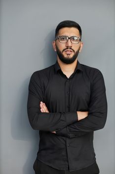 Business Concept - Portrait Handsome Business man holding hands with confident face. White Background