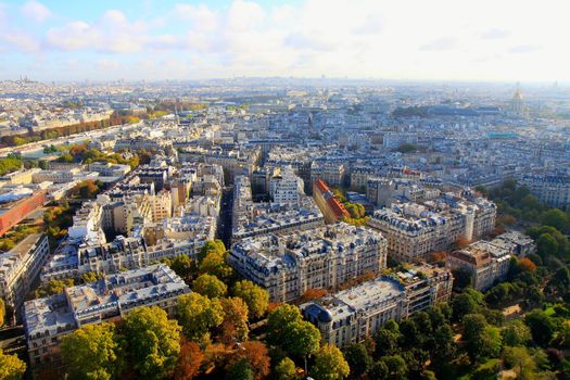 Saint-Germain-des-Pres and french roofs architecture from above at sunrise from quartier latin, Paris, France