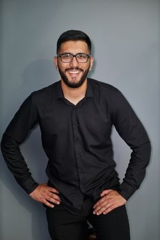 Business Concept - Portrait Handsome Business man holding hands with confident face. White Background