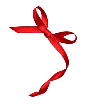 close up of a red ribbon bow on white background