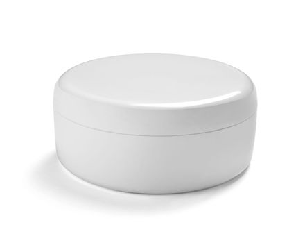 close up of a white beauty cream container and tube on white background