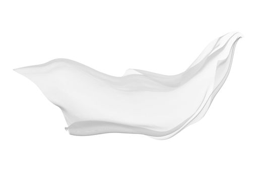 close up of a white fabric cloth flowing on white background