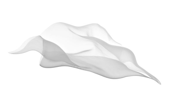 close up of a white fabric cloth flowing on white background