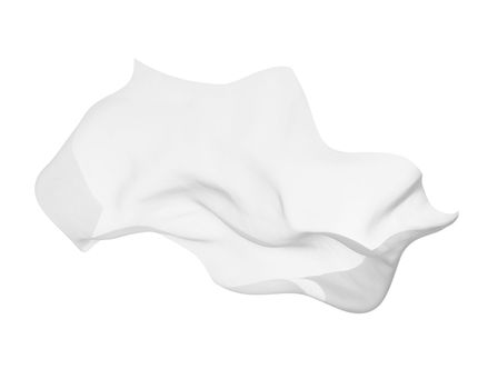 close up of a white fabric cloth flowing on white background