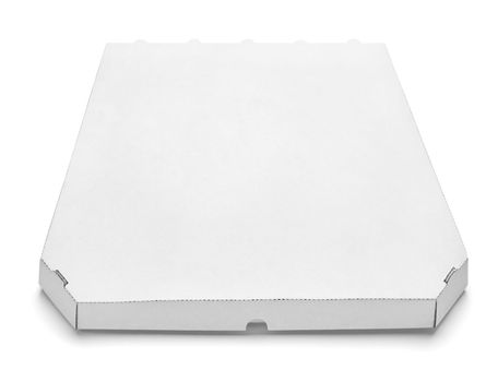 close up of a pizza box on white background