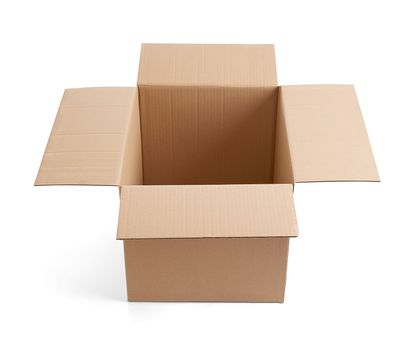 close up of a cardboard box on white background