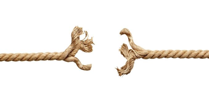 close up of a rope under pressure on white background