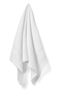 close up of a white towel bathroom on white background