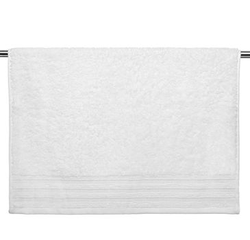 close up of a white towel bathroom on white background