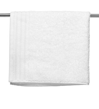 close up of a white towel bathroom on white background