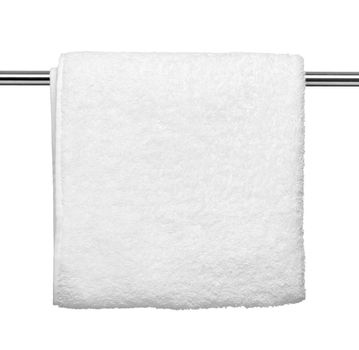 close up of a white towel bathroom on white background