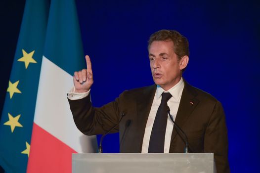 BORDEAUX, FRANCE - NOVEMBER 22, 2014 : Political meeting of the former President of the Republic, Nicolas Sarkozy in Bordeaux with Alain Juppe Mayor of the City. High quality photo
