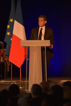 BORDEAUX, FRANCE - NOVEMBER 22, 2014 : Political meeting of the former President of the Republic, Nicolas Sarkozy in Bordeaux with Alain Juppe Mayor of the City. High quality photo