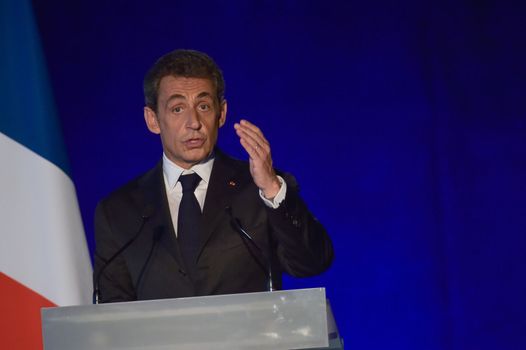 BORDEAUX, FRANCE - NOVEMBER 22, 2014 : Political meeting of the former President of the Republic, Nicolas Sarkozy in Bordeaux with Alain Juppe Mayor of the City. High quality photo