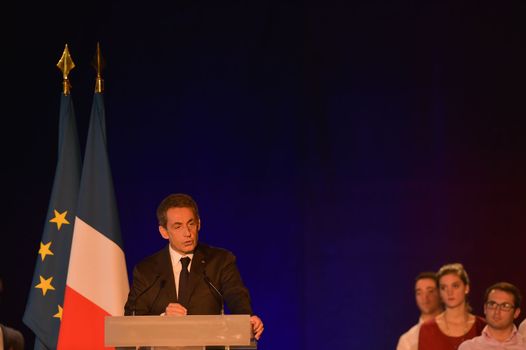 BORDEAUX, FRANCE - NOVEMBER 22, 2014 : Political meeting of the former President of the Republic, Nicolas Sarkozy in Bordeaux with Alain Juppe Mayor of the City. High quality photo