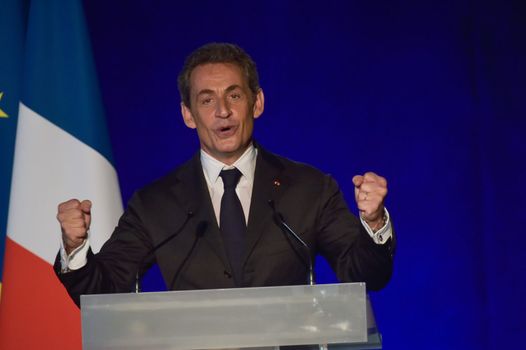 BORDEAUX, FRANCE - NOVEMBER 22, 2014 : Political meeting of the former President of the Republic, Nicolas Sarkozy in Bordeaux with Alain Juppe Mayor of the City. High quality photo