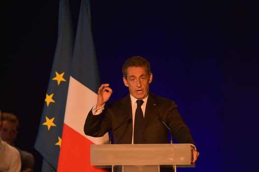 BORDEAUX, FRANCE - NOVEMBER 22, 2014 : Political meeting of the former President of the Republic, Nicolas Sarkozy in Bordeaux with Alain Juppe Mayor of the City. High quality photo