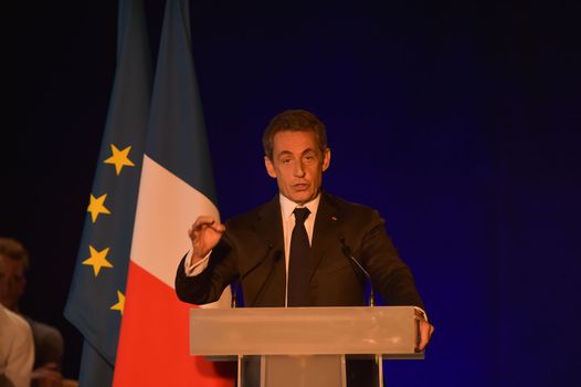 BORDEAUX, FRANCE - NOVEMBER 22, 2014 : Political meeting of the former President of the Republic, Nicolas Sarkozy in Bordeaux with Alain Juppe Mayor of the City. High quality photo