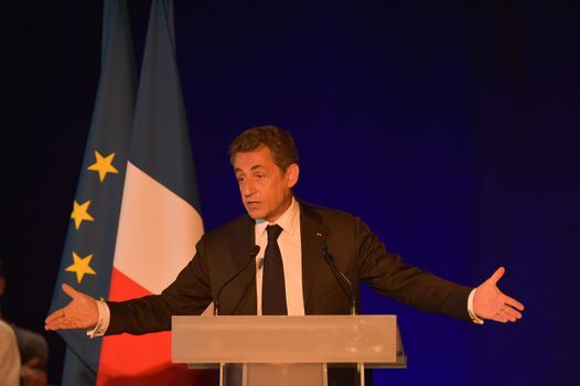 BORDEAUX, FRANCE - NOVEMBER 22, 2014 : Political meeting of the former President of the Republic, Nicolas Sarkozy in Bordeaux with Alain Juppe Mayor of the City. High quality photo
