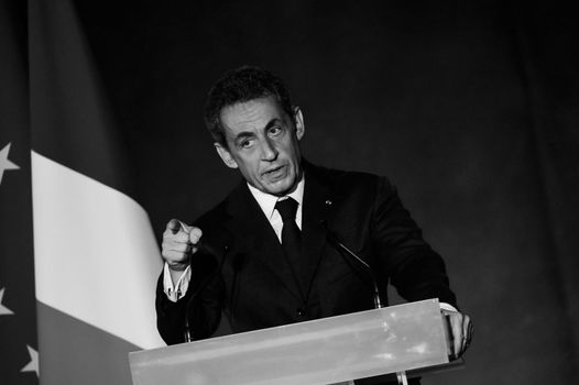 BORDEAUX, FRANCE - NOVEMBER 22, 2014 : Political meeting of the former President of the Republic, Nicolas Sarkozy in Bordeaux with Alain Juppe Mayor of the City. High quality photo