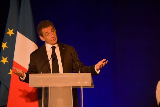 BORDEAUX, FRANCE - NOVEMBER 22, 2014 : Political meeting of the former President of the Republic, Nicolas Sarkozy in Bordeaux with Alain Juppe Mayor of the City. High quality photo
