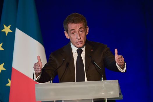 BORDEAUX, FRANCE - NOVEMBER 22, 2014 : Political meeting of the former President of the Republic, Nicolas Sarkozy in Bordeaux with Alain Juppe Mayor of the City. High quality photo