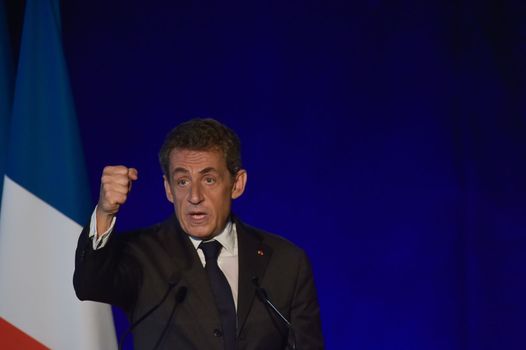 BORDEAUX, FRANCE - NOVEMBER 22, 2014 : Political meeting of the former President of the Republic, Nicolas Sarkozy in Bordeaux with Alain Juppe Mayor of the City. High quality photo
