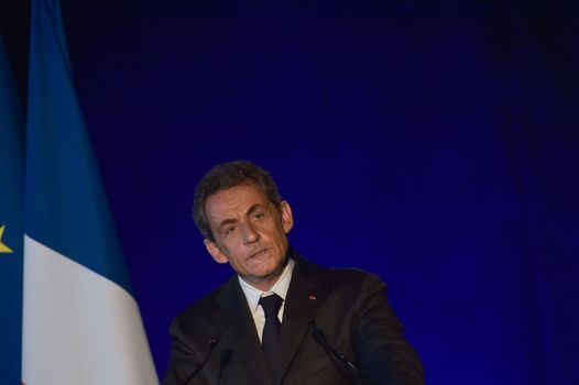 BORDEAUX, FRANCE - NOVEMBER 22, 2014 : Political meeting of the former President of the Republic, Nicolas Sarkozy in Bordeaux with Alain Juppe Mayor of the City. High quality photo