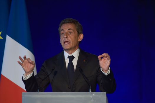 BORDEAUX, FRANCE - NOVEMBER 22, 2014 : Political meeting of the former President of the Republic, Nicolas Sarkozy in Bordeaux with Alain Juppe Mayor of the City. High quality photo
