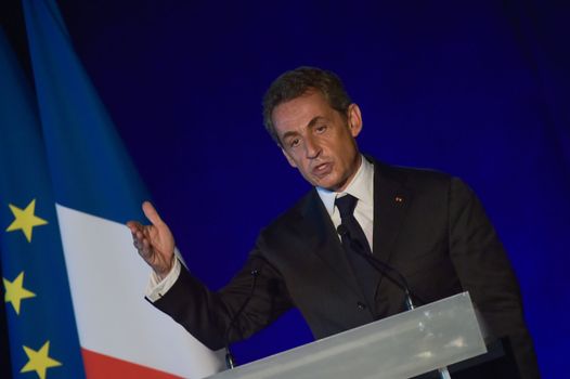 BORDEAUX, FRANCE - NOVEMBER 22, 2014 : Political meeting of the former President of the Republic, Nicolas Sarkozy in Bordeaux with Alain Juppe Mayor of the City. High quality photo