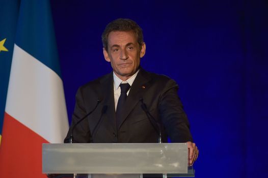 BORDEAUX, FRANCE - NOVEMBER 22, 2014 : Political meeting of the former President of the Republic, Nicolas Sarkozy in Bordeaux with Alain Juppe Mayor of the City. High quality photo