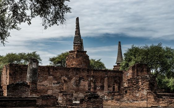 World Heritage Site at Wat Phra Si Sanphet. Ancient city and historical place at Ayutthaya, Thailand, The Ruin of temple. No focus, specifically.