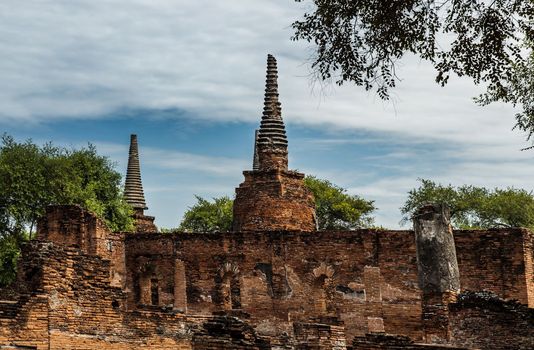 World Heritage Site at Wat Phra Si Sanphet. Ancient city and historical place at Ayutthaya, Thailand, The Ruin of temple. No focus, specifically.