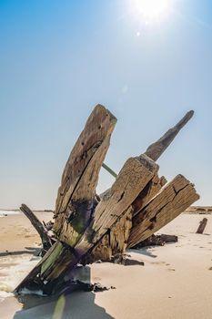 A shipwreck in the Skeleton Coast National Park in Namibia in Africa.