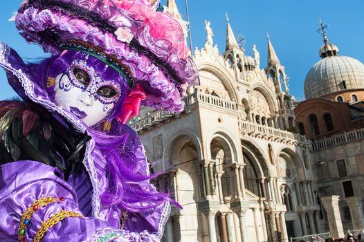 VENICE, ITALY - Febrary 6 2018: The masks of the Venice carnival 2018