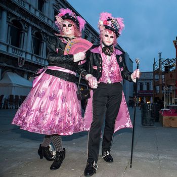 VENICE, ITALY - Febrary 6 2018: The masks of the Venice carnival 2018