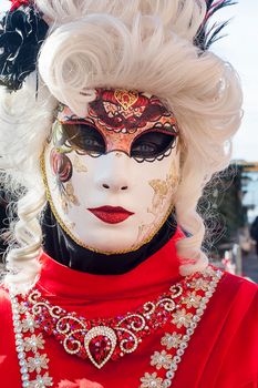 VENICE, ITALY - Febrary 6 2018: The masks of the Venice carnival 2018