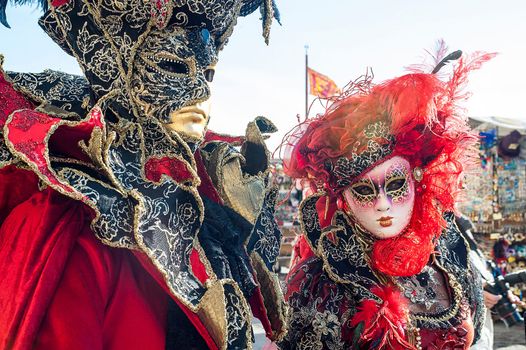 VENICE, ITALY - Febrary 6 2018: The masks of the Venice carnival 2018