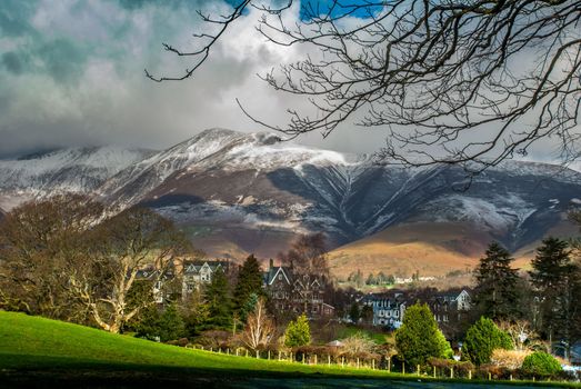 A small village in the Lake District area that has a beautiful backdrop of mountains