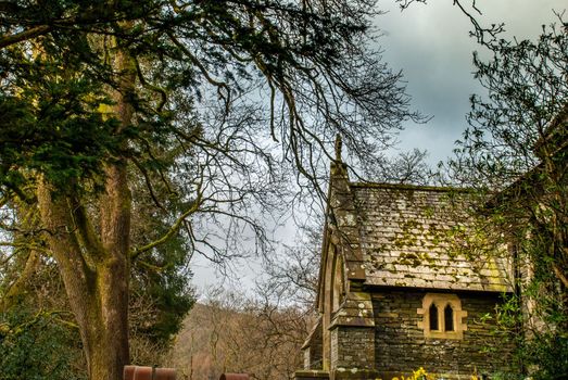 Beautiful old stone church on the mountain area Lake District. UK