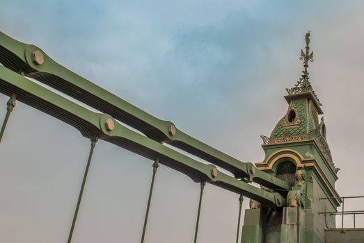 The steel structure of the Hammersmith Bridge in west London. The first suspension bridge over the River Thames from Hammersmith to Barnes
