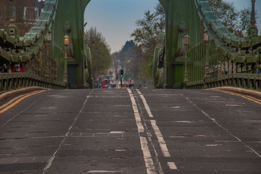 Hammersmith Bridge in west London. The first suspension bridge over the River Thames from Hammersmith to Barnes