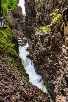 Walking Through narrow gorge at Breitachklamm, Germany